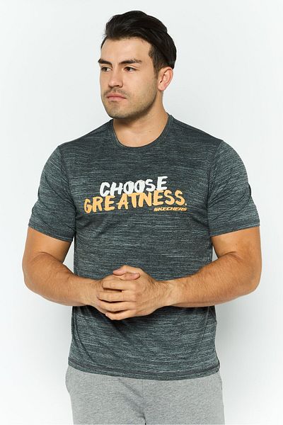 SKECHERS Men Sportswear Fit Short Sleeve Training T-shirt, Light Grey Heather