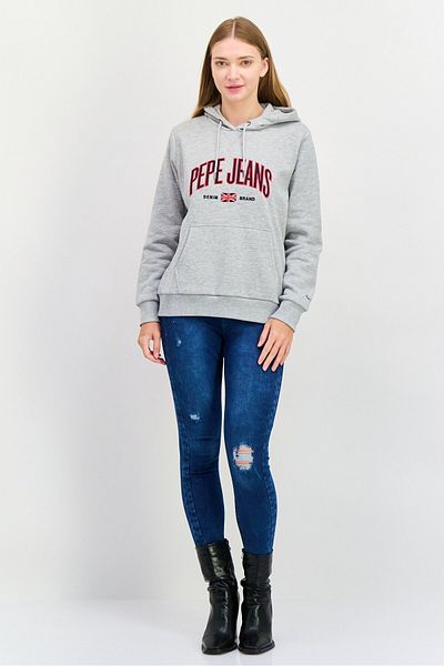 Pepe Jeans Women Crew Neck Embroidered Logo Sweatshirt, Grey
