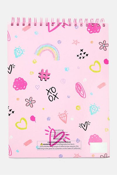 Votum All Over Print Spiral Sketchbook With 28 Stickers And 12 Pens 30 H X 23 L X 2 W Cm, Pink Combo