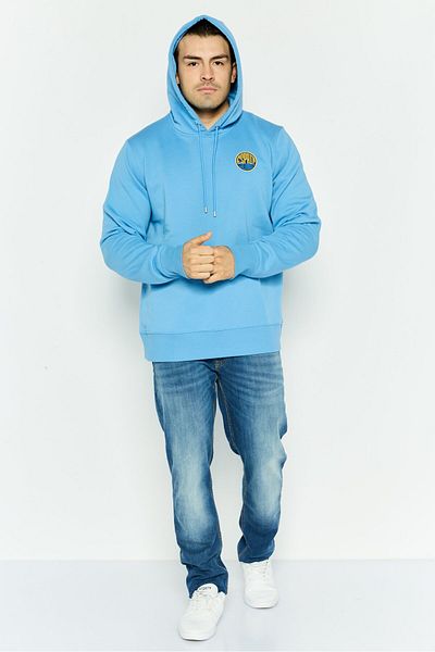 Esprit Men Brand Logo Long Sleeves Hooded Sweatshirt, Light Blue