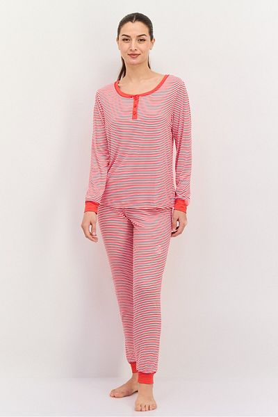 Kensie Women 2pc Stripe Long Sleeves Pajama Top And Pant, Multicolor