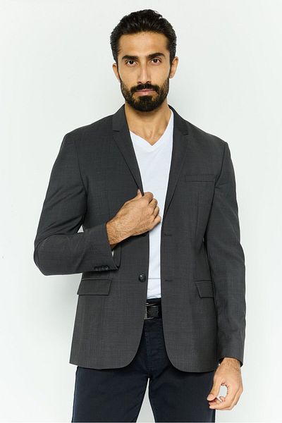 Calvin Klein Men Fitted Plain Formal Blazer, Rock Grey