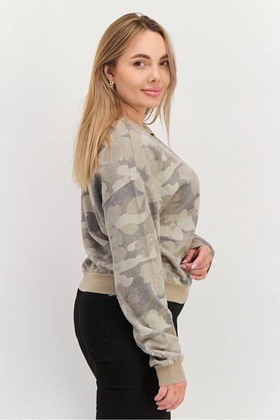 Hurley Women Crew Neck Long Sleeve Camouflage Sweatshirt, Khaki