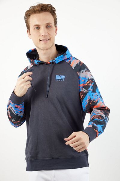 DKNY Sport Men Hooded Long Sleeves Outdoor Sweatshirt, Grey Combo