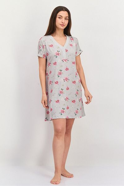 Anne Klein Women Short Sleeve Floral Print Pajama Top, Grey