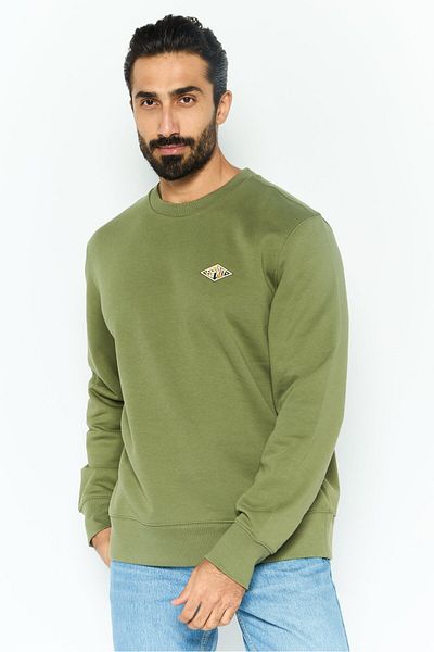 Esprit Men Crew Neck Brand Logo Long Sleeves Sweatshirt, Olive