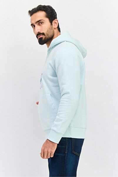 Esprit Men Hood With Drawstring Long Sleeve Embroidered Sweatshirts, Mint Blue