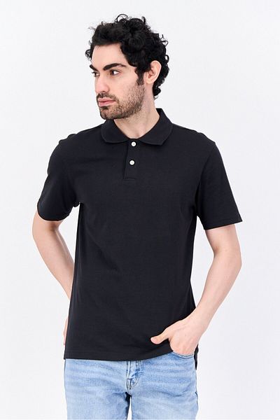 GAP Men Regular Fit Solid Short Sleeves Polo Shirt, Black