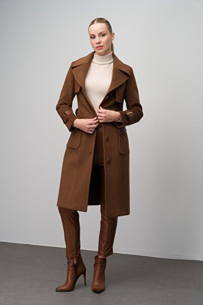 Olcay Pánský kabát s koženou kapucí a detailem Garni - Tube 3083