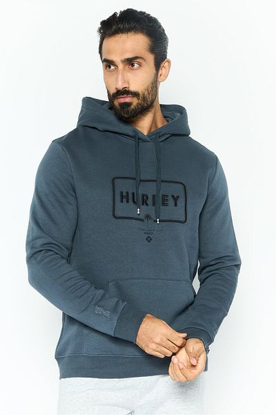 Hurley Men Sportswear Fit Long Sleeve Outdoor Hoodies, Dark Grey