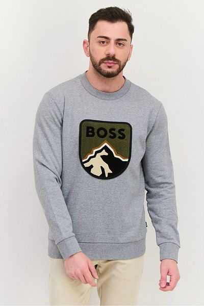 BOSS Men Crew Neck Long Sleeves Vintage Logo Sweatshirt, Grey