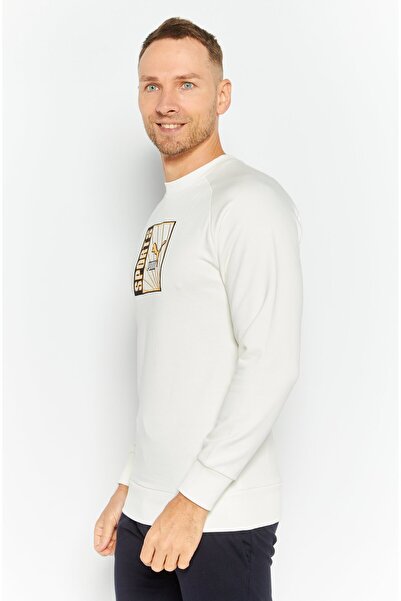 Puma Men Sportswear Fit Long Sleeve Training Sweatshirt, Off White Combo