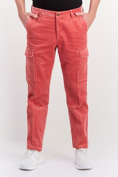 Scotch & Soda Men Slim Fit Corduroy Cargo Pants, Rust