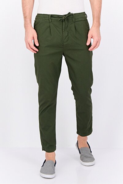 Sorbino بنطال تشينو رجالي بقصّة عادية ونمط شبكي صغير، أخضر غامق