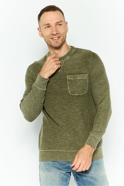 True Grit Men Crew Neck Textured Sweatshirts, Olive