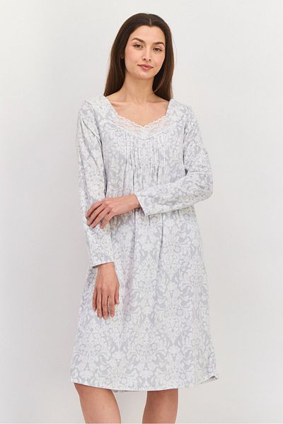 Carole Hochman Women Allover Print Full Sleeves Sleepwear Dress, Grey