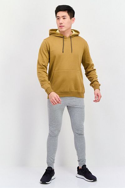 Hurley Men Hooded Long Sleeve Brand Logo Sweatshirt, Khaki
