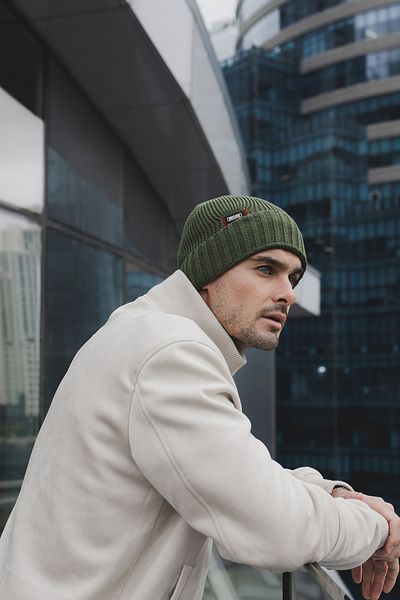 Nordbron Khaki Men's Knitwear Davis - Stretchy, Double Fold, Basic Ribbed with Winter Logo