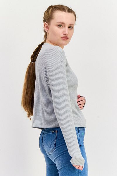Dex Women Crew Neck Knitted Long Sleeves Sweater, Grey