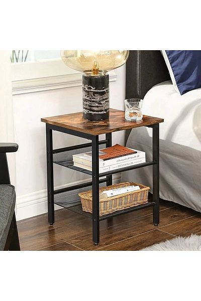 1st First Classic Design Wooden Side Table with Metal Shelves