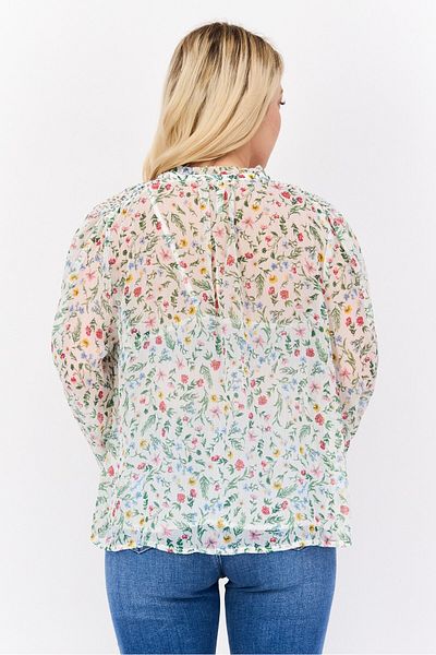 Pepe Jeans Women Tie Neck Long Sleeve Floral Print Blouses, Green Combo