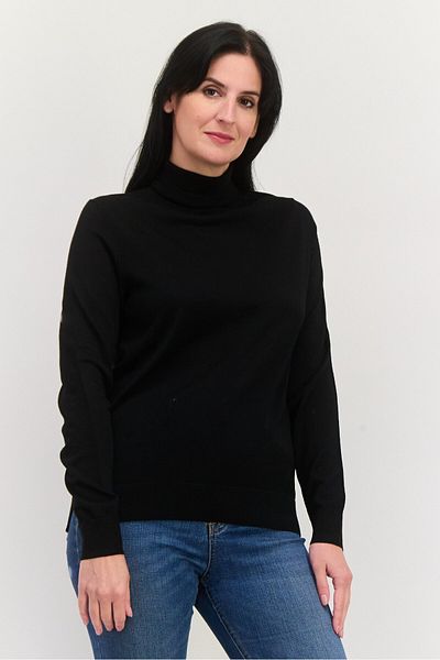 Hugo by Hugo Boss Women Mock Neck Textured Long Sleeves Sweater, Black