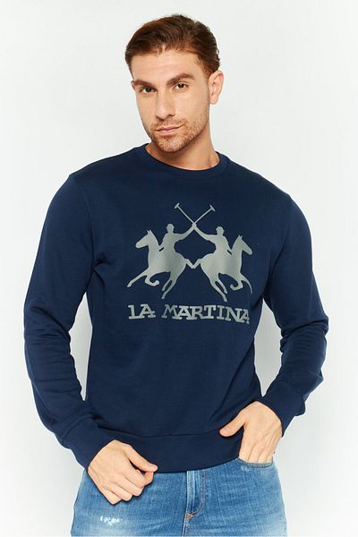 La Martina Men Crew Neck Long Sleeves Brand Logo Sweatshirt, Navy