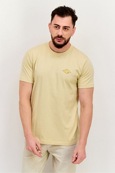 Esprit Men Crew Neck Short Sleeves Brand Logo T-Shirt, Light Khaki