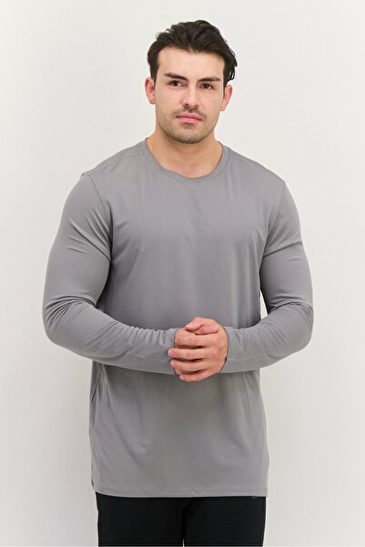 RBX تي شيرت رياضي رجالي بأكمام طويلة للتدريب، رمادي