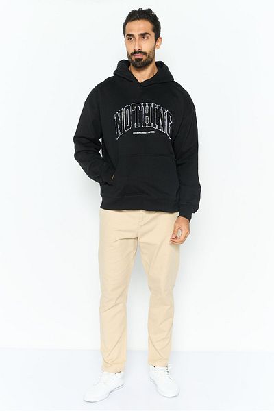 Good For Nothing Men Oversized Hooded Embroidered Logo Long Sleeve Sweatshirt, Black