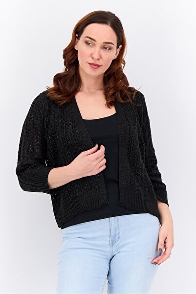 Madison + Hudson كارديجان كروشيه بفتحة رقبة مفتوحة للنساء، أسود