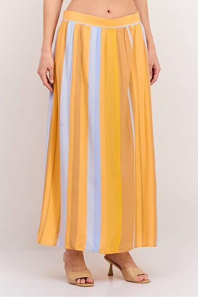 Tchibo Women Striped Maxi Skirt, Orange Combo