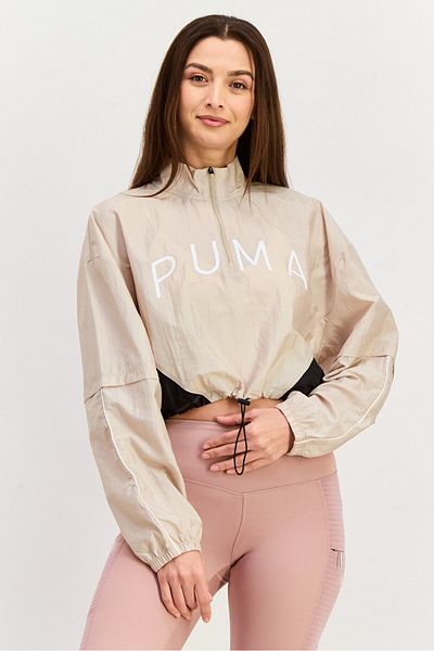 Puma Women Brand Logo Half Zip Outdoor Jacket, Cream