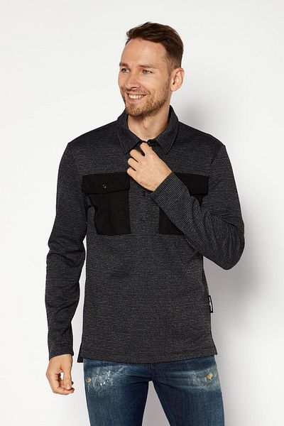Karl Lagerfeld Men Regular Fit Allover Long Sleeve Polo Shirts, Black