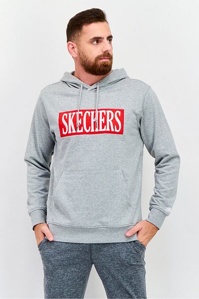 SKECHERS Men Sportswear Fit Embroidered Logo Outdoor Hooded Sweatshirt, Grey