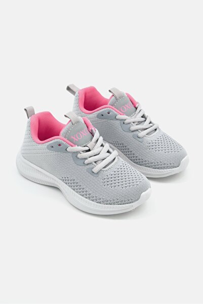 XOXO حذاء رياضي جينسون برباط للتدريب للبنات الصغار، رمادي