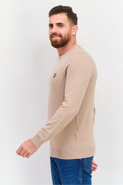 Lyle & Scott Men Crew Neck Knitted Long Sleeves Sweater, Light Brown