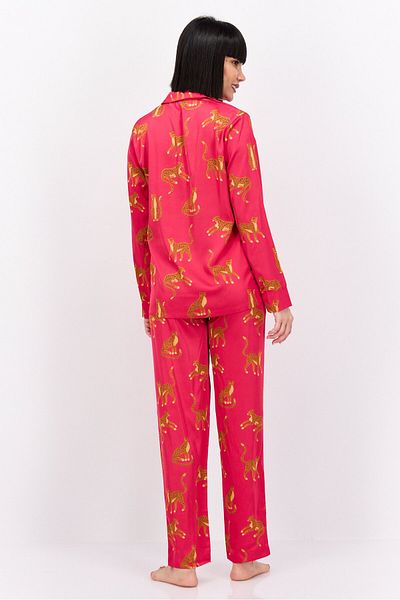 Bebe Women 2 Piece Allover Print Pajama Top And Drawstring Pants Set, Pink
