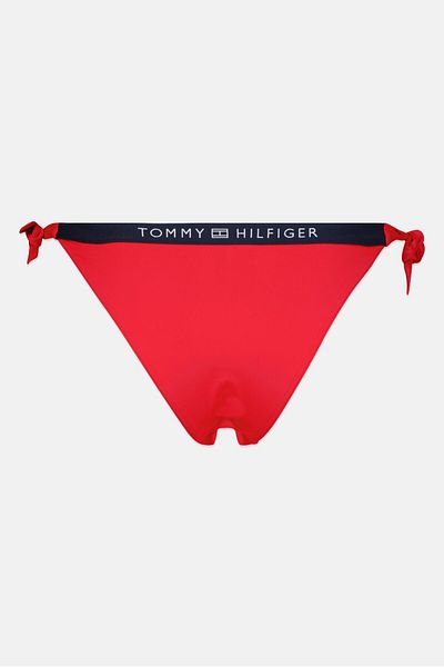 Tommy Hilfiger Women Brand Logo Side Tie Cheeky Bikini Bottom, Red