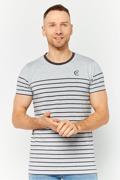 Cerruti 1881 Men Regular Fit Short Sleeve Stripe T-shirt, Grey Combo