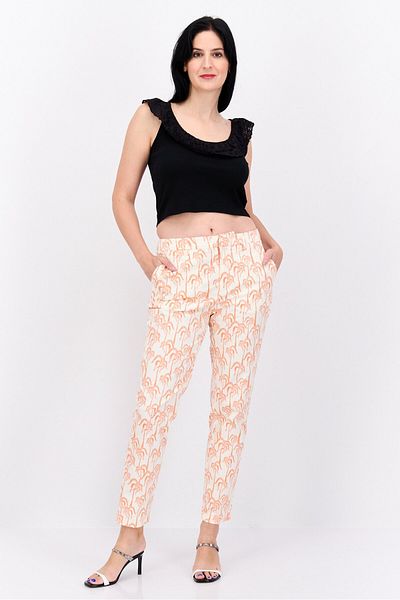 Scotch & Soda Women Slim Fit Allover Print Chino Pants, White Combo