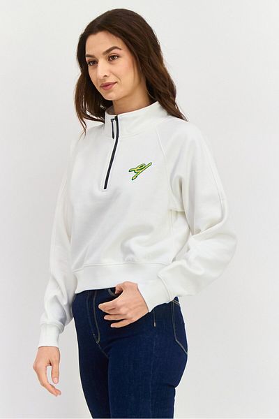 Esprit Women Mock Neck Embroidered Long Sleeves Sweatshirt, White
