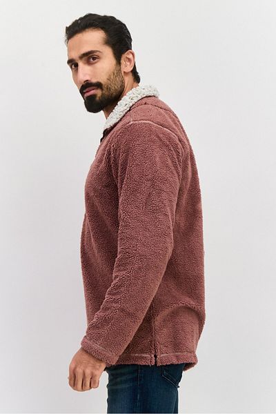 True Grit Men Sherpa Half Zip Sweater, Berry