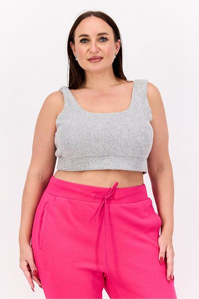 Nina Parker Women Plus Size U-neck Sleeveless Ribbed Tank Top, Grey