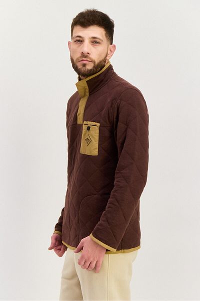 Hurley Men High Neck Long Sleeves Quilted Sweatshirt, Brown Combo