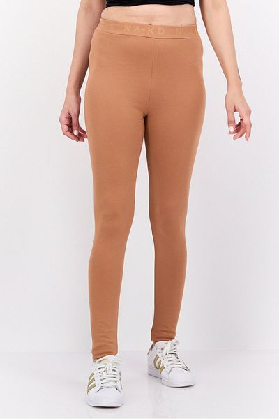 NA-KD Women Brand Logo Pull-on Leggings, Mocha