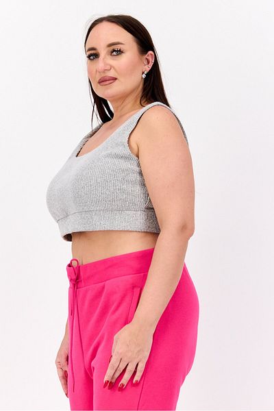 Nina Parker Women Plus Size U-neck Sleeveless Ribbed Tank Top, Grey