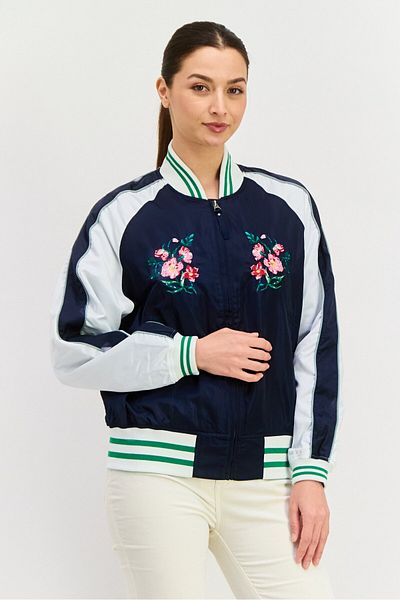 Pepe Jeans Women Embroidered Windbreaker Jacket, Navy