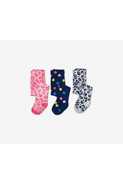 Tchibo Toddler 3 Pack Of Tights, Pink and Navy and Grey