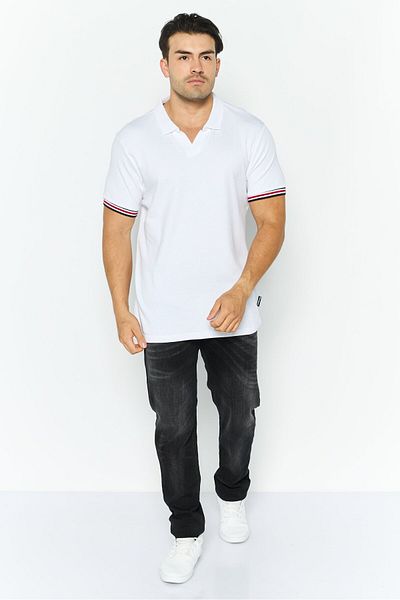 Threadbare Men Regular Fit Stripe Short Sleeves Polo, White